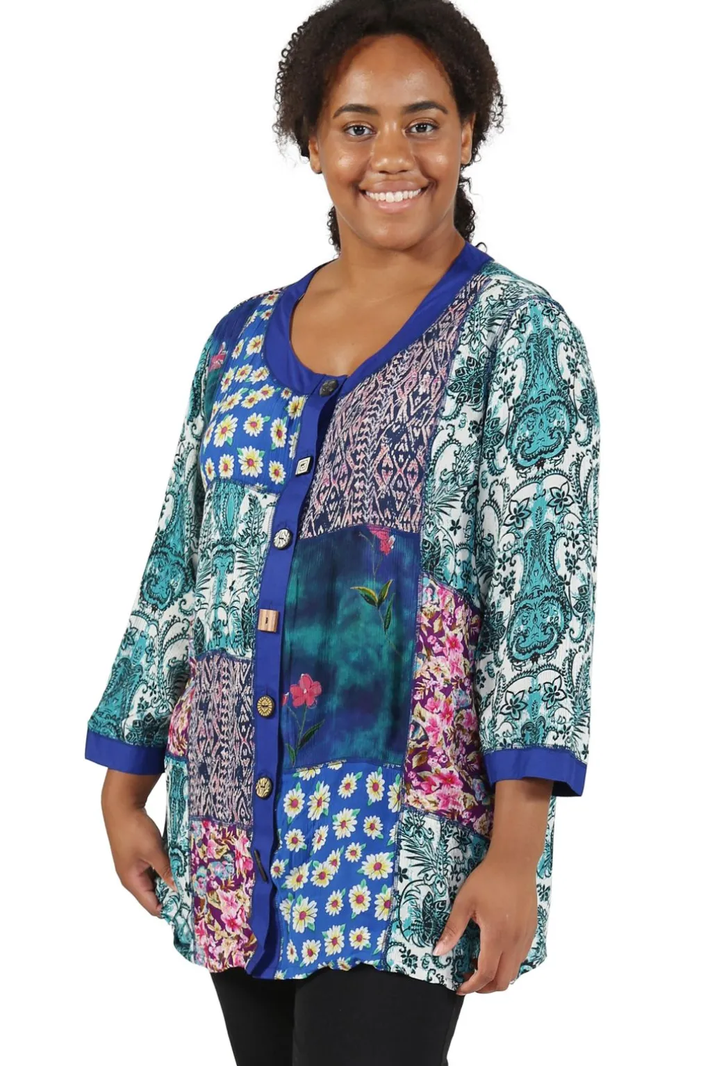 La Cera™ Plus Size La Cera Multi Patchwork Top