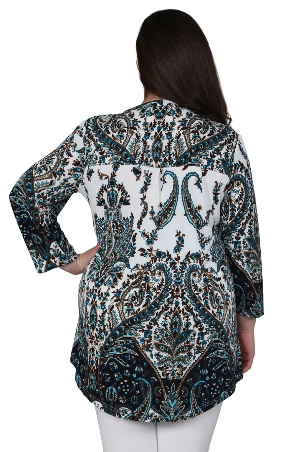 La Cera™ Plus Size La Cera Pleat Front Paisley Tunic