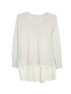 La Cera™ Plus Size La Cera Rounded Neck Sweater Top With Georgette Back