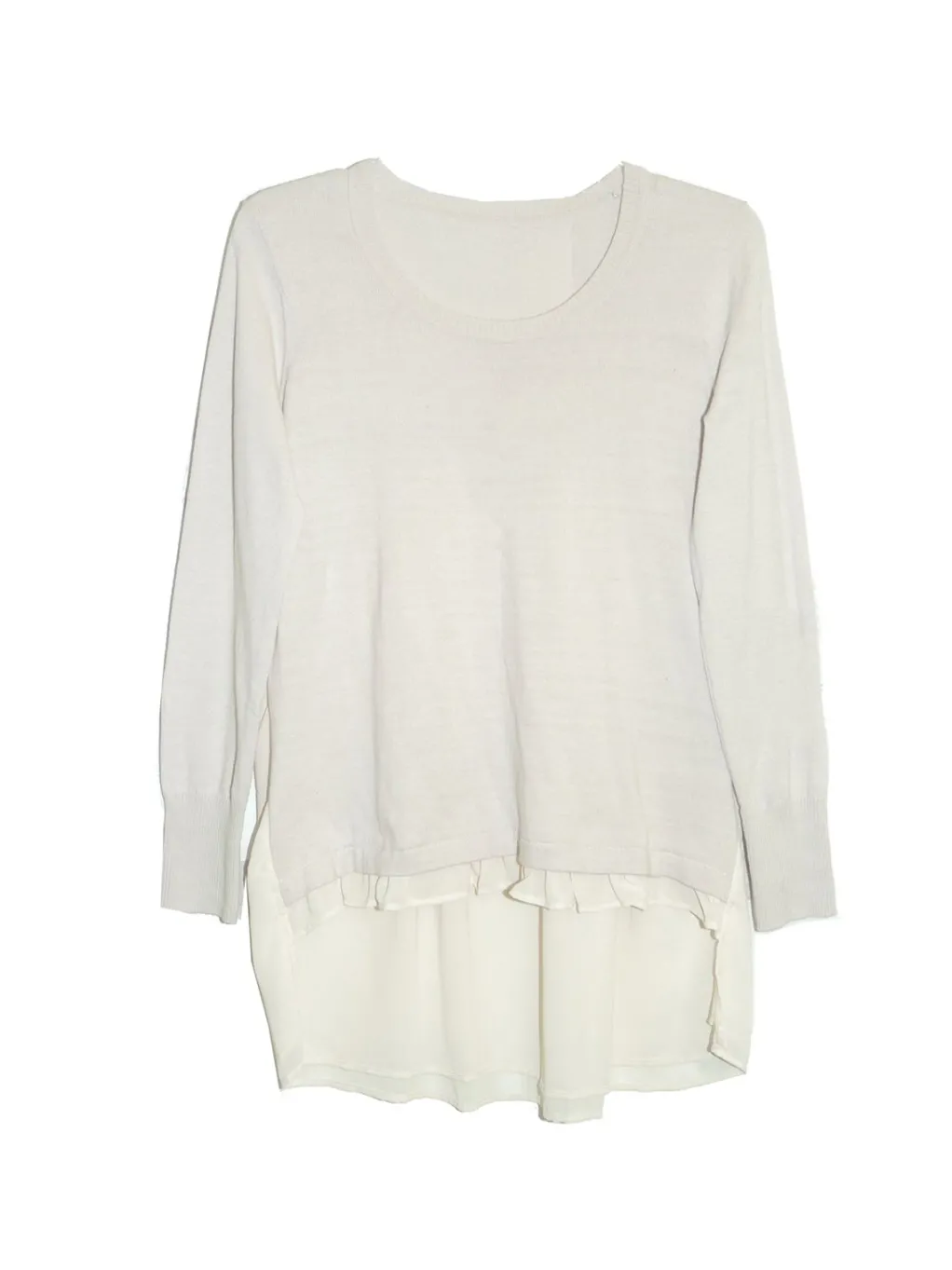 La Cera™ Plus Size La Cera Rounded Neck Sweater Top With Georgette Back