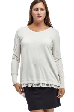 La Cera™ Plus Size La Cera Rounded Neck Sweater Top With Georgette Back