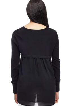 La Cera™ Plus Size La Cera Rounded Neck Sweater Top With Georgette Back