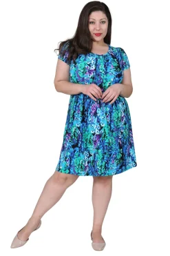 La Cera™ Plus Size La Cera Teal Multi Print Short Sleeve Dress