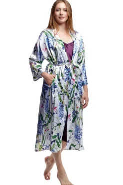 La Cera™ Plus Size Long Floral Satin Robe