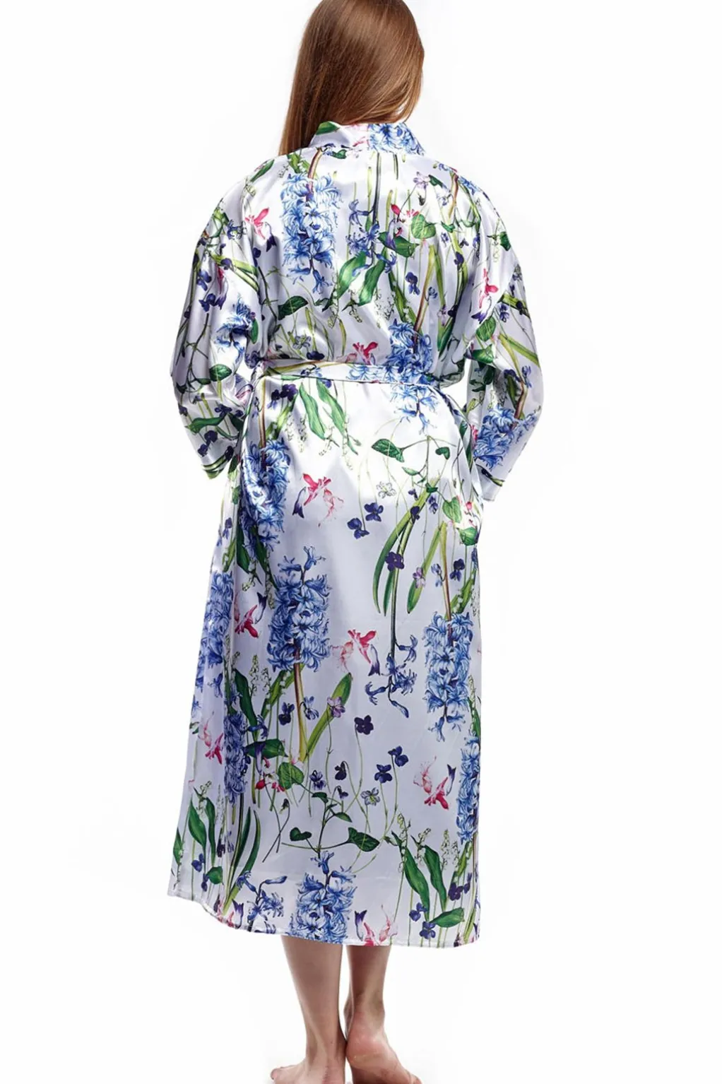 La Cera™ Plus Size Long Floral Satin Robe