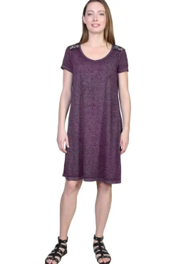 La Cera™ Plus Size Soft & Supple Knit Dress With Lace Trim