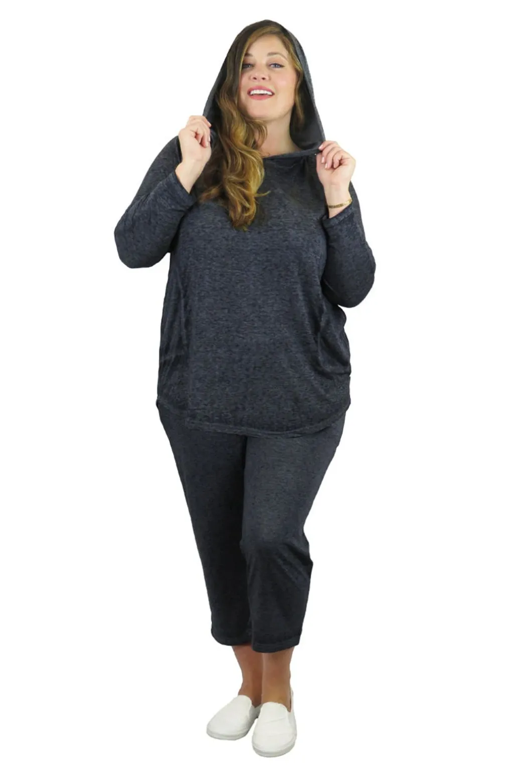 La Cera™ Plus Size Soft & Supple 2-Piece Hooded Knit Sweatpants Set
