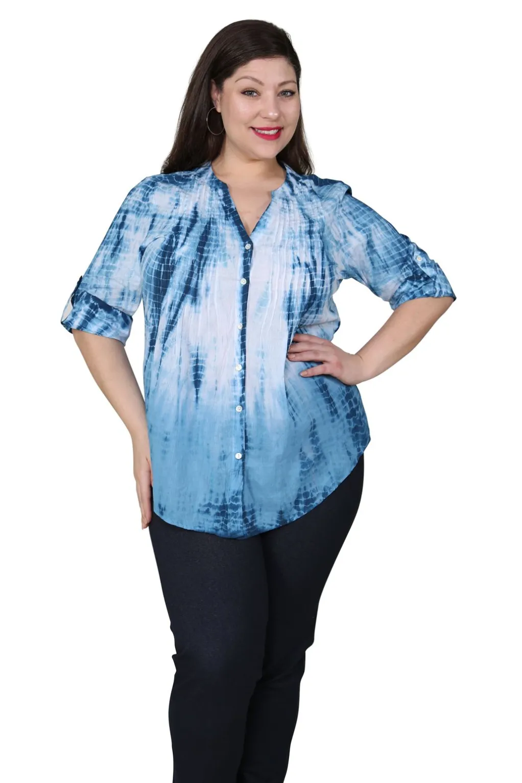 La Cera™ Plus Size Tie Dye Pleated Tunic