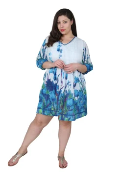 La Cera™ Plus Size Tulip Print Pleated Tunic Dress