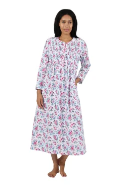 La Cera™ Print Flannel Nightgown With Release Pleats