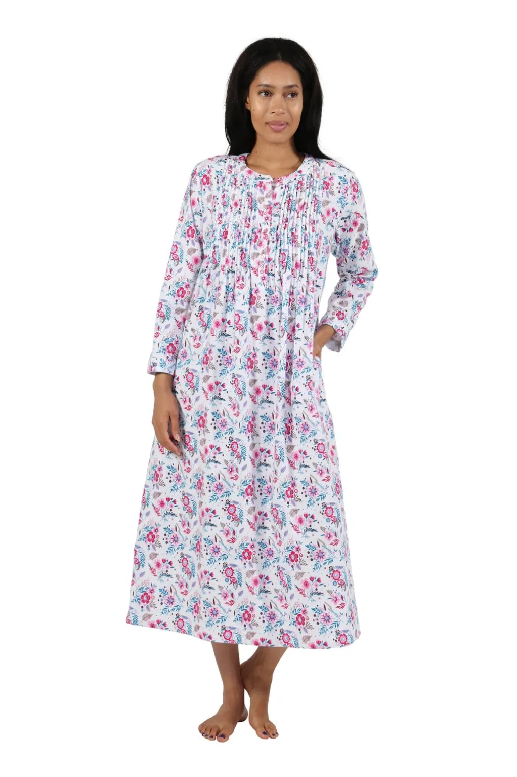 La Cera™ Print Flannel Nightgown With Release Pleats