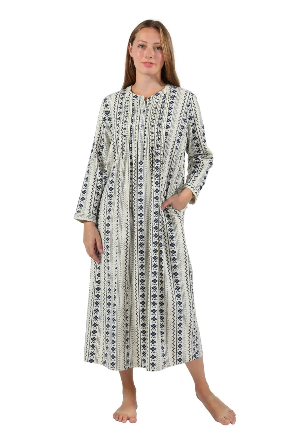 La Cera™ Printed Flannel Nightgown With Release Pleats