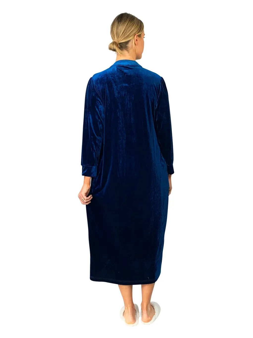 La Cera™ Smocked Velour Zip Front Robe