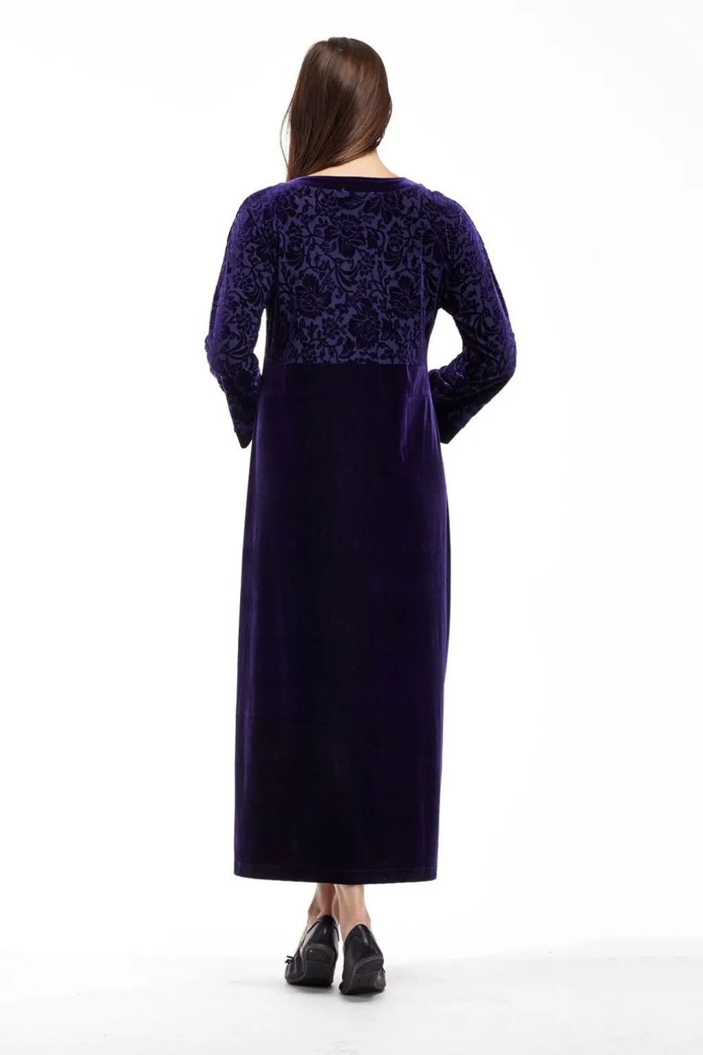 La Cera™ Velour Burnout Jacquard Trimmed Dress