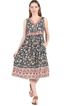 La Cera™ V-Neckline Empire Waist Border Print Dress - Plus Size