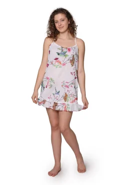 La Cera™ White Floral Cotton Chemise